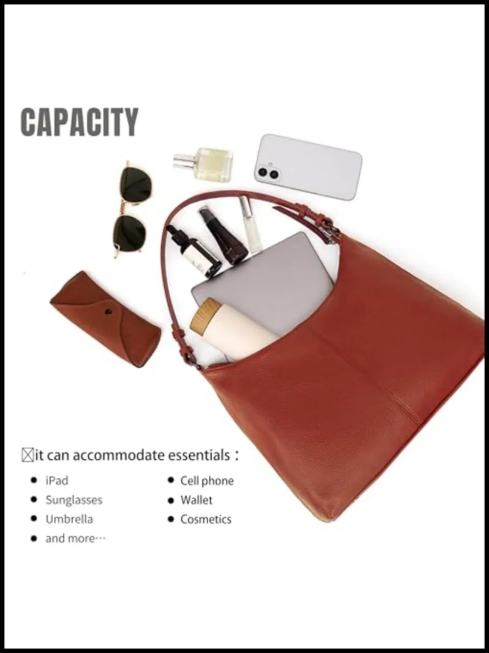 Genuine Leather Hobo Bag with Two Adjustable Straps Work Crossbody Handbag